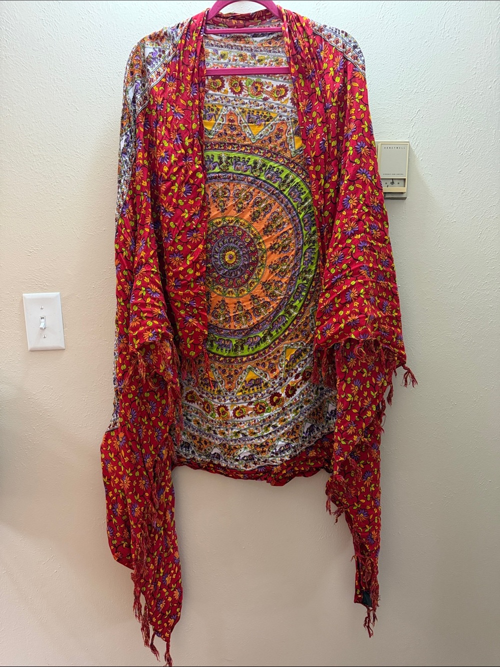Vibrant Red Boho Mandala Scarf